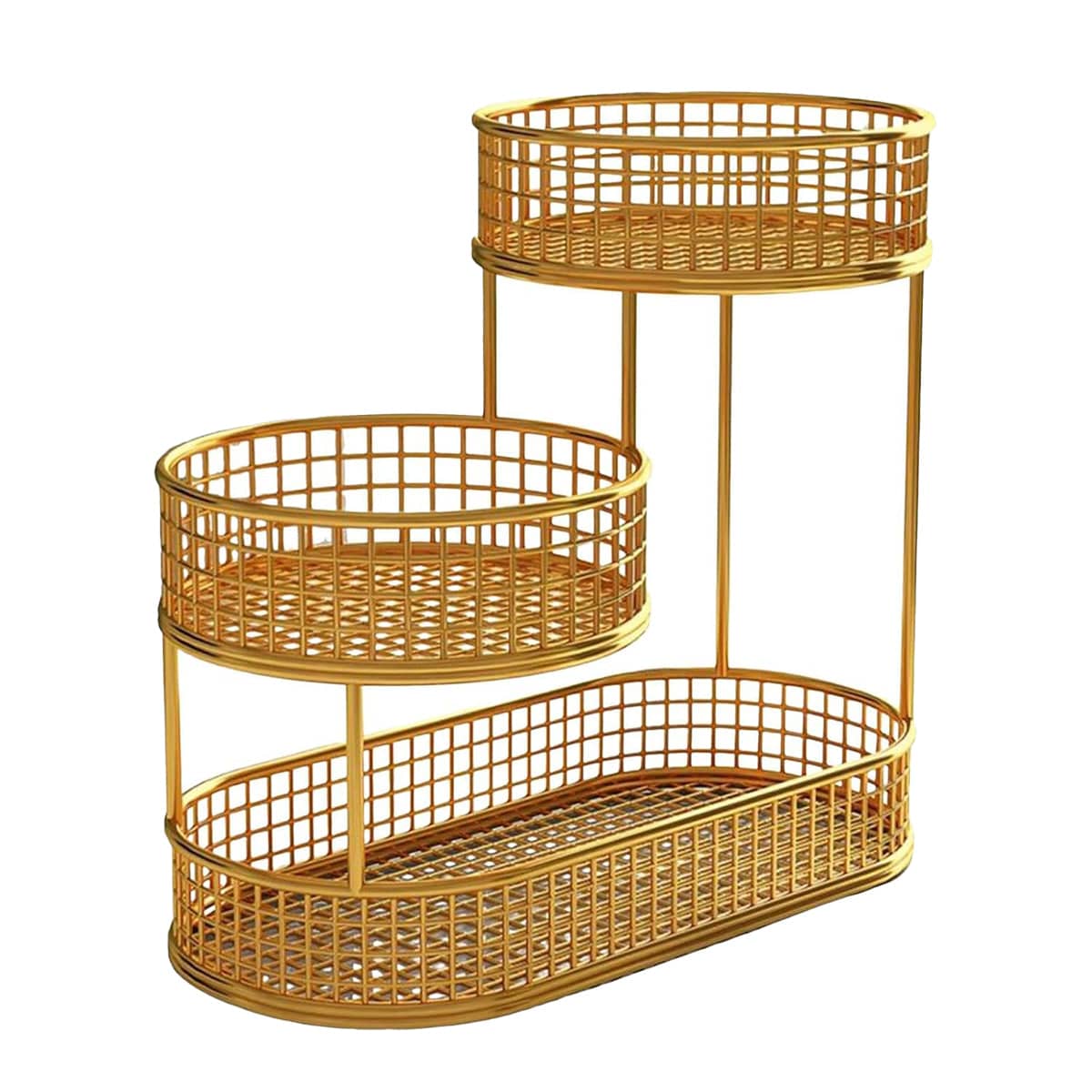 3-Tier Metal Fruit Basket Stand for Kitchen Counter - Gold