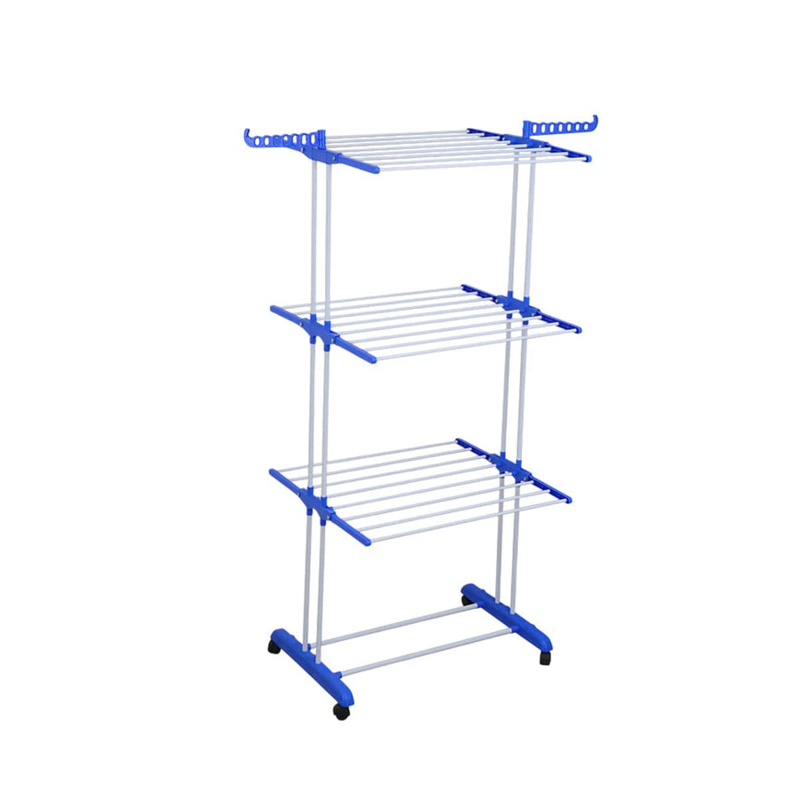 3 Tier Rolling Towel Storage Rack with Wheels Foldable Space Saving - Blue
