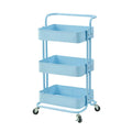 3 Tier Rolling Trolley Shelf Organiser with Wheels and Removable Trays - Blue