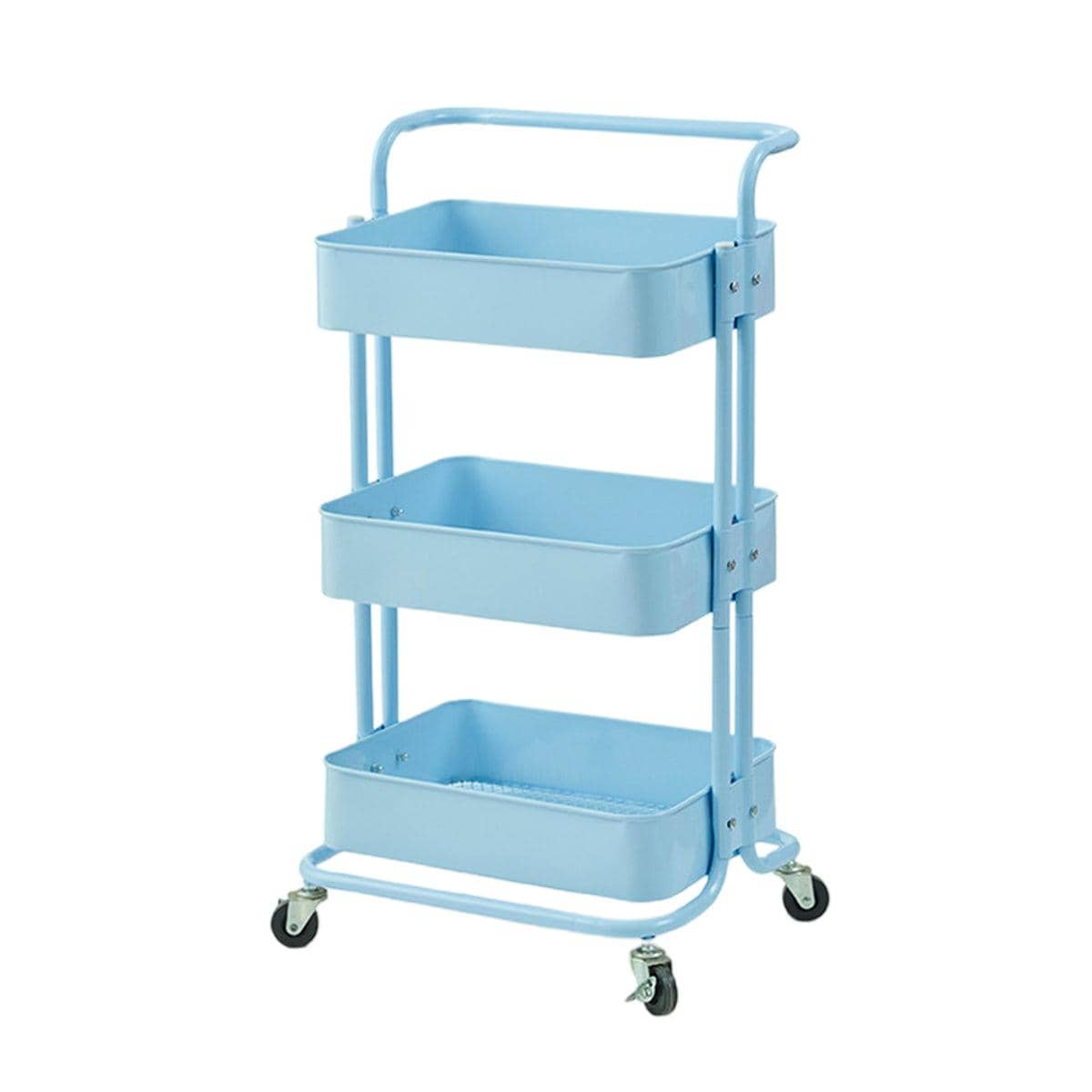 3 Tier Rolling Trolley Shelf Organiser with Wheels and Removable Trays - Blue