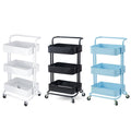 3 Tier Rolling Trolley Shelf Organiser with Wheels and Removable Trays - Blue - view 3