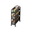 3-Tier Slim Pull-Out Kitchen Storage Trolley, 15 cm Wide on Wheels - Black