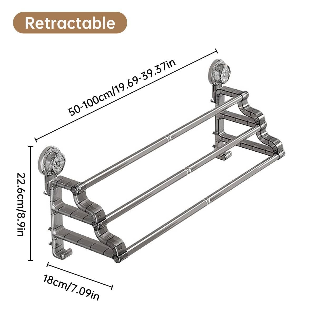 3 Tier Towel Rack No Drill Installation Wall Mounted Rustproof Space Saving - Grey - view 4