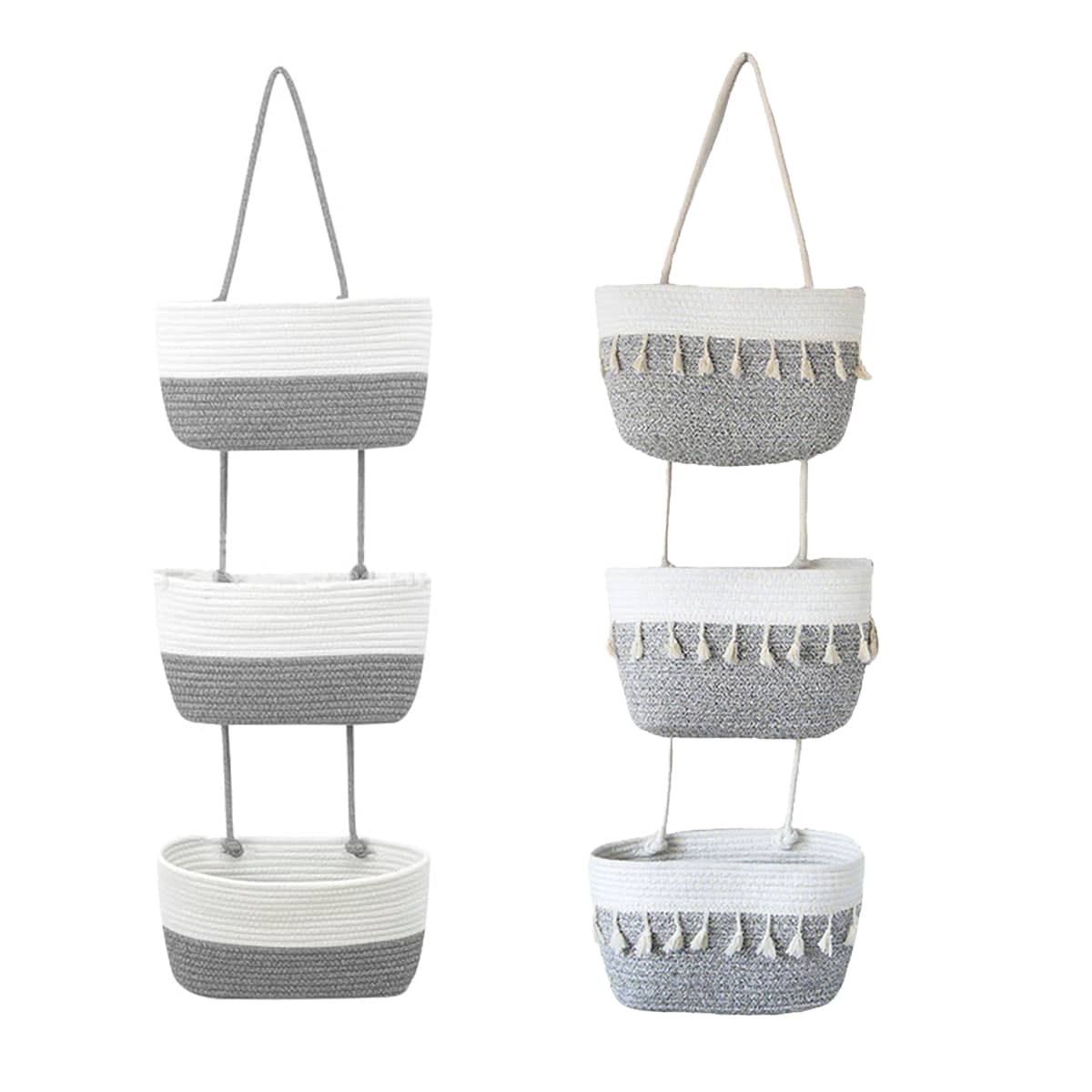 3 Tier Wall Mounted Hanging Basket Storage Organiser for Clutter - Without Tassels - view 3