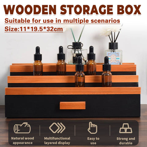 3 Tier Wooden Storage Box with Drawer, Desktop Organiser for Cosmetics and Office Supplies