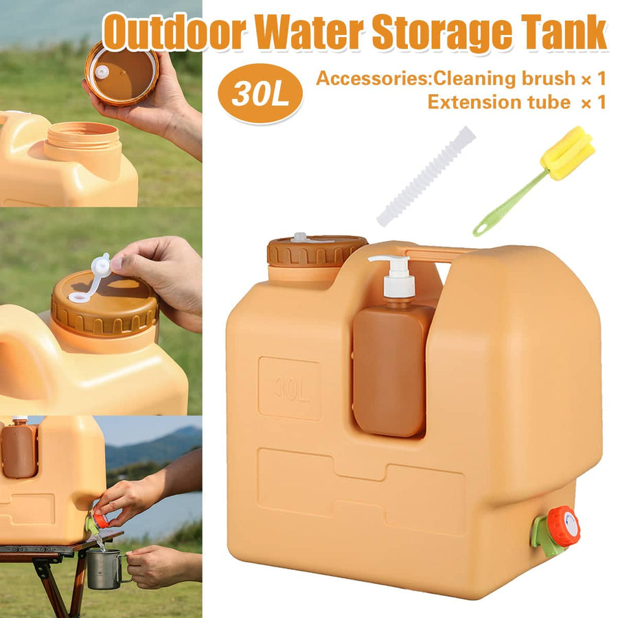 30 L Portable Camping Water Storage Tank with Tap, Soap Dispenser and Carry Handle
