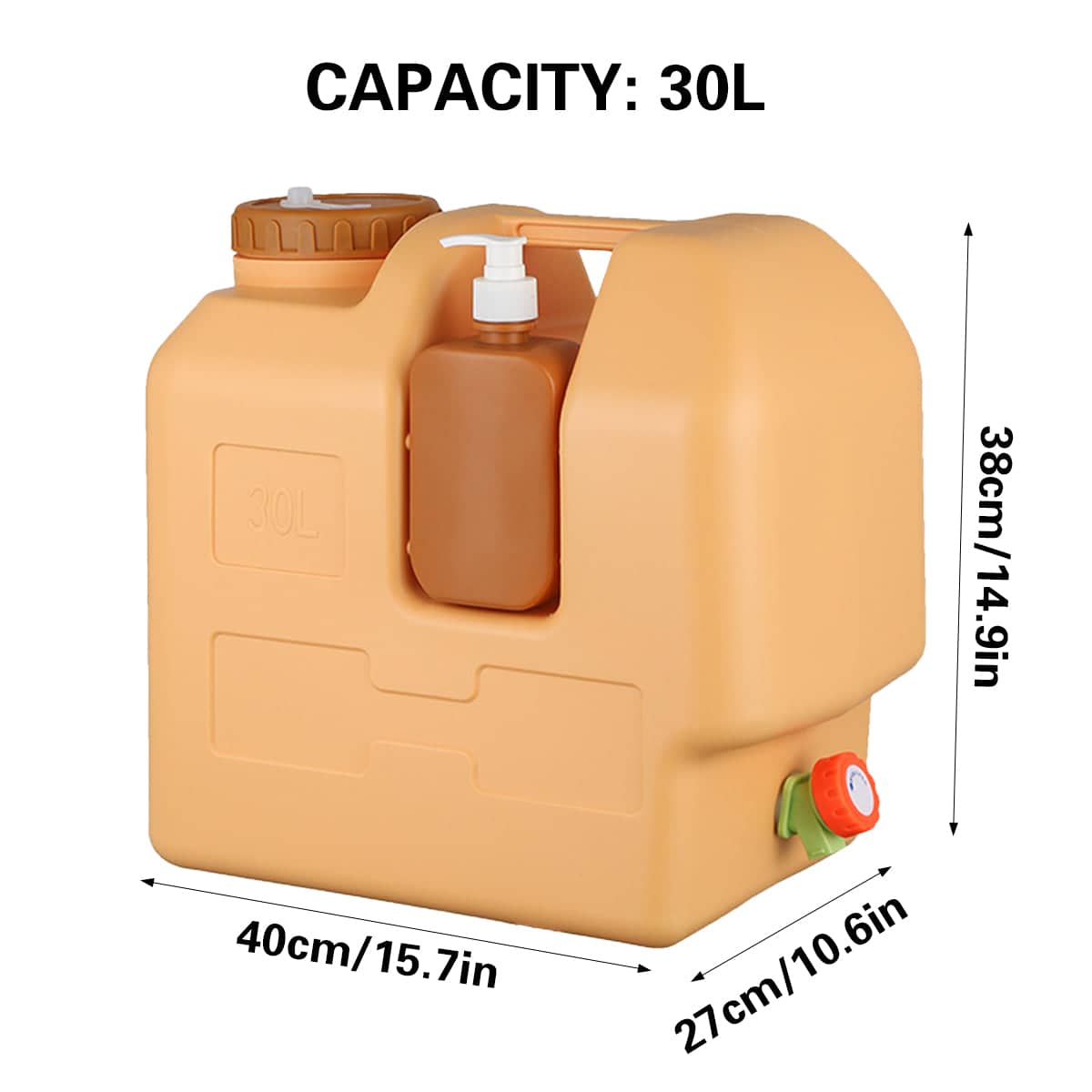 30 L Portable Camping Water Storage Tank with Tap, Soap Dispenser and Carry Handle - view 3