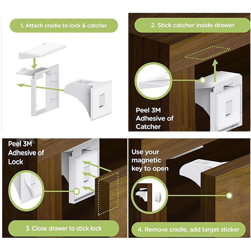 30 Pcs No Drill Cabinet Drawer Cupboard Lock Set with Hidden Design - view 7