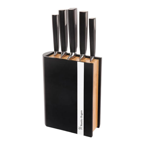 Stanley Rogers 6 Piece Knife Block Set - Matte Black Bamboo Block with Five Essential Knives - 41373
