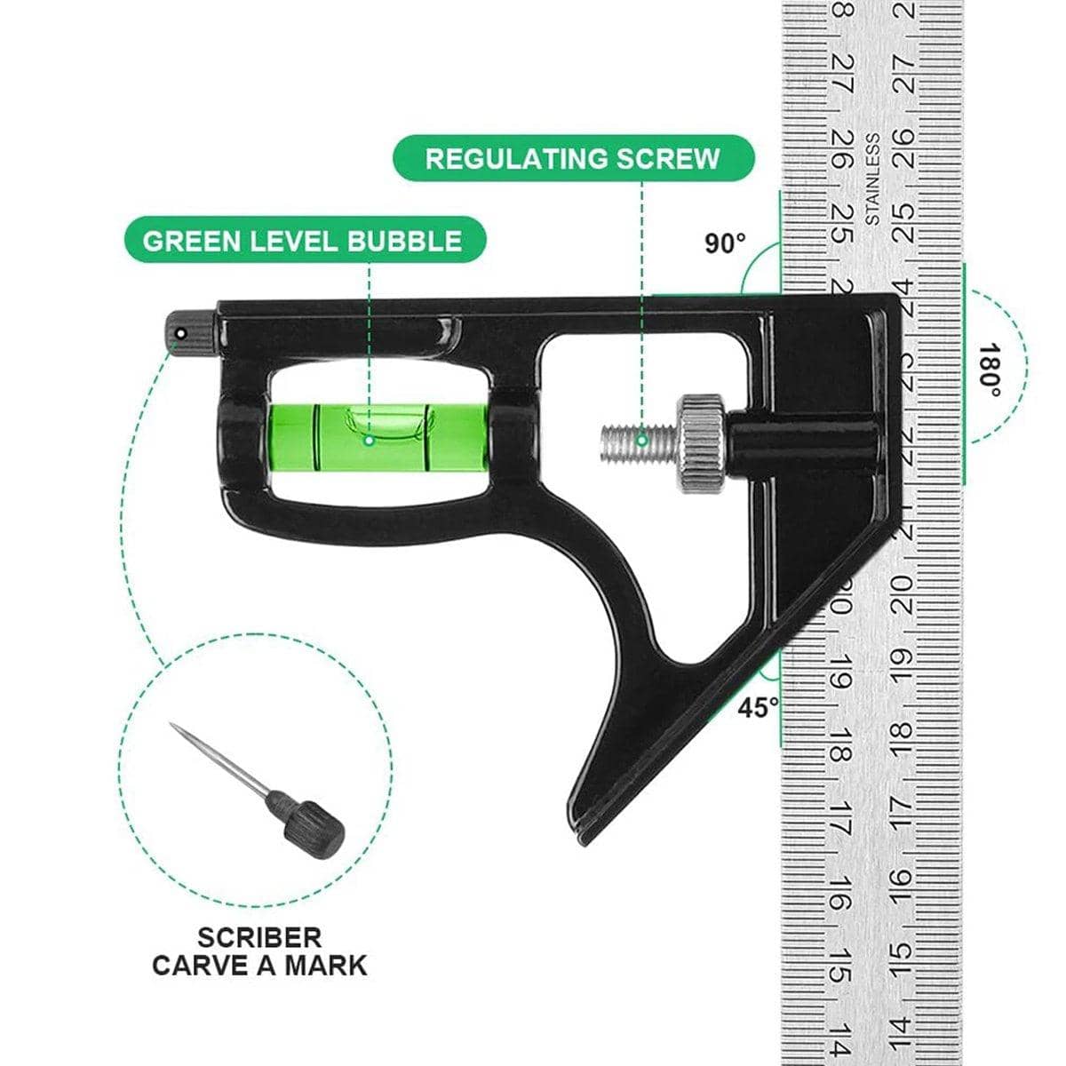 300mm Adjustable Combination Square with Level Bubble and Scribe - view 5