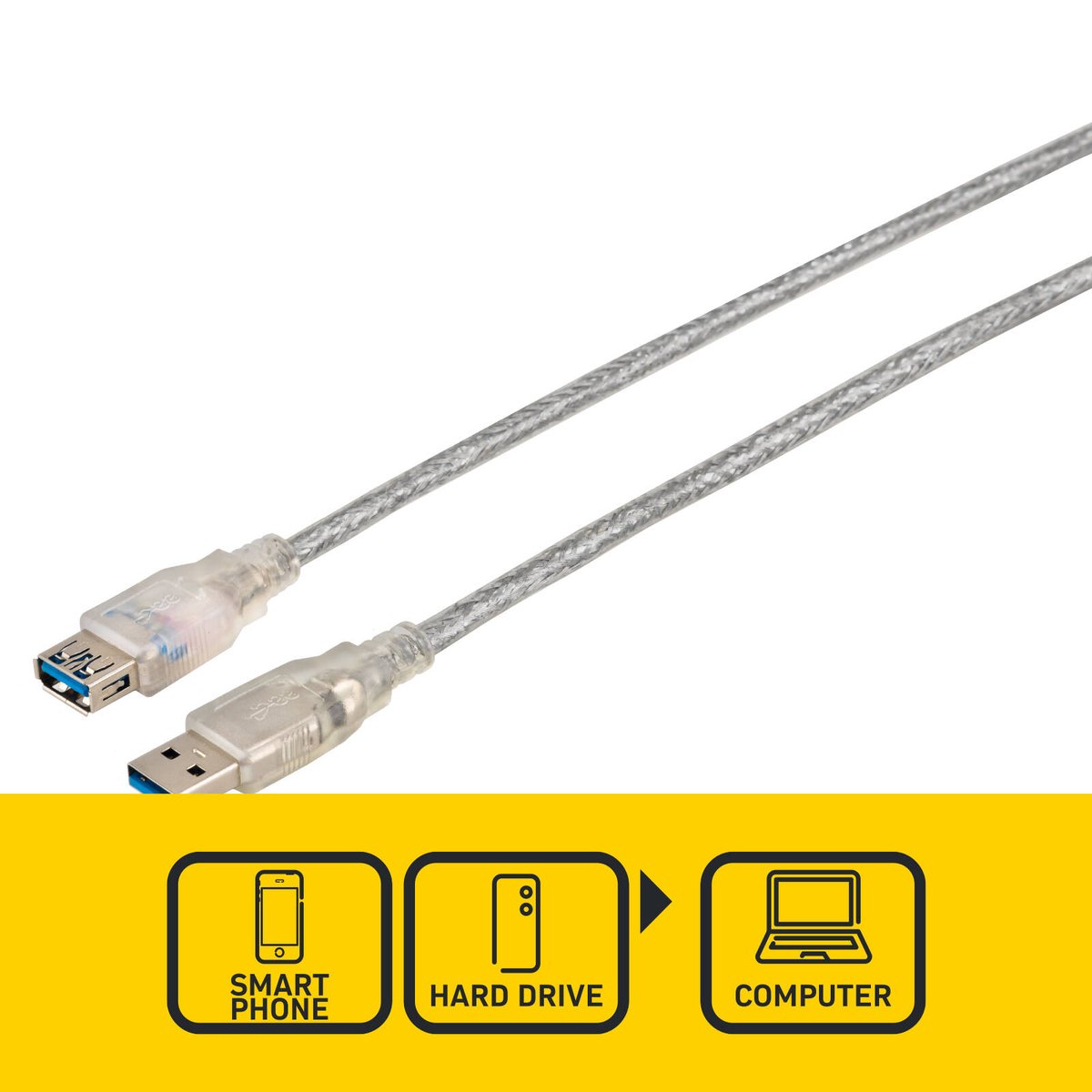 Antsig 5m USB-A Male to USB-A Female Extension Cable - Silver - Reliable Connectivity - SuperSaverAU - view 2