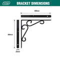 Carinya 300 x 300mm Dark Grey Powder Coated Steel Heavy Duty Scroll Stay Bracket, 200kg