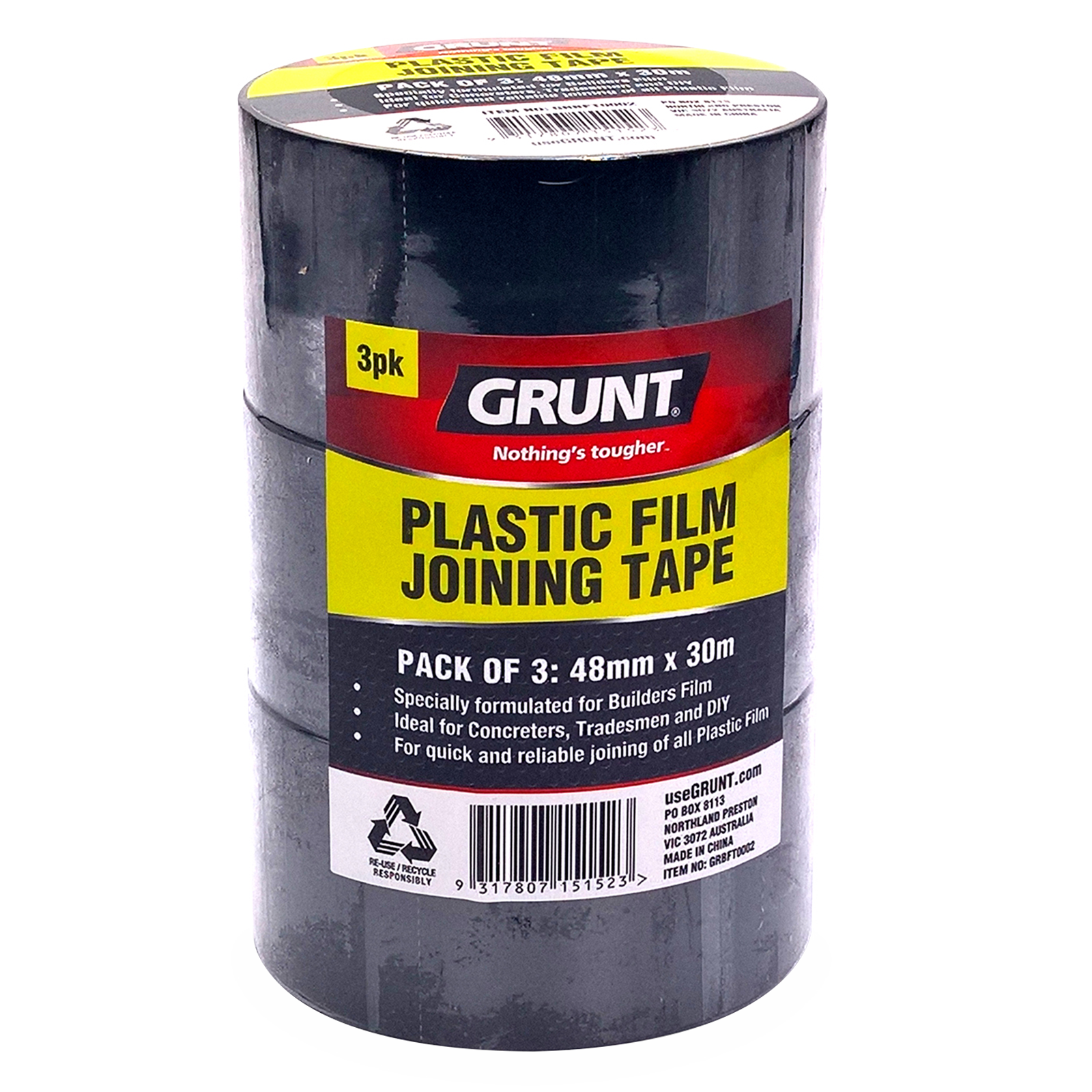 GRUNT 48mm x 30m Builders Film Joining Tape - 3 Pack