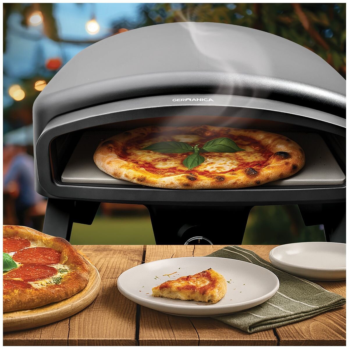Germanica 14 inch gas pizza oven - 500°C, ceramic stone, foldable legs, gas kit included - GR14GPOV