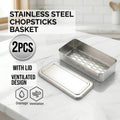 304 Stainless Steel Chopstick Baskets with Lids Set of 2 Ventilated