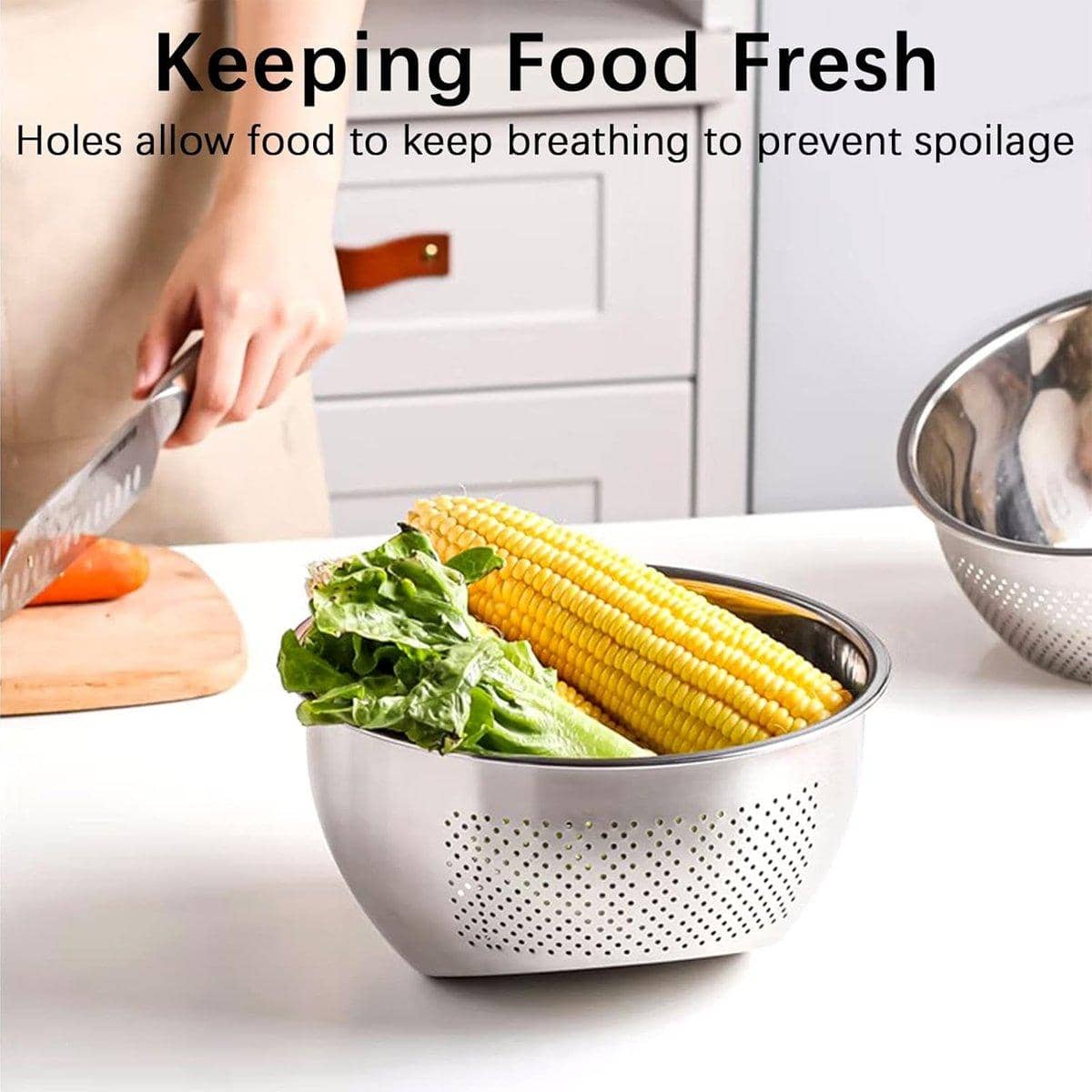 304 Stainless Steel Drain Basket for Rice, Vegetables and Fruit Washing - view 4