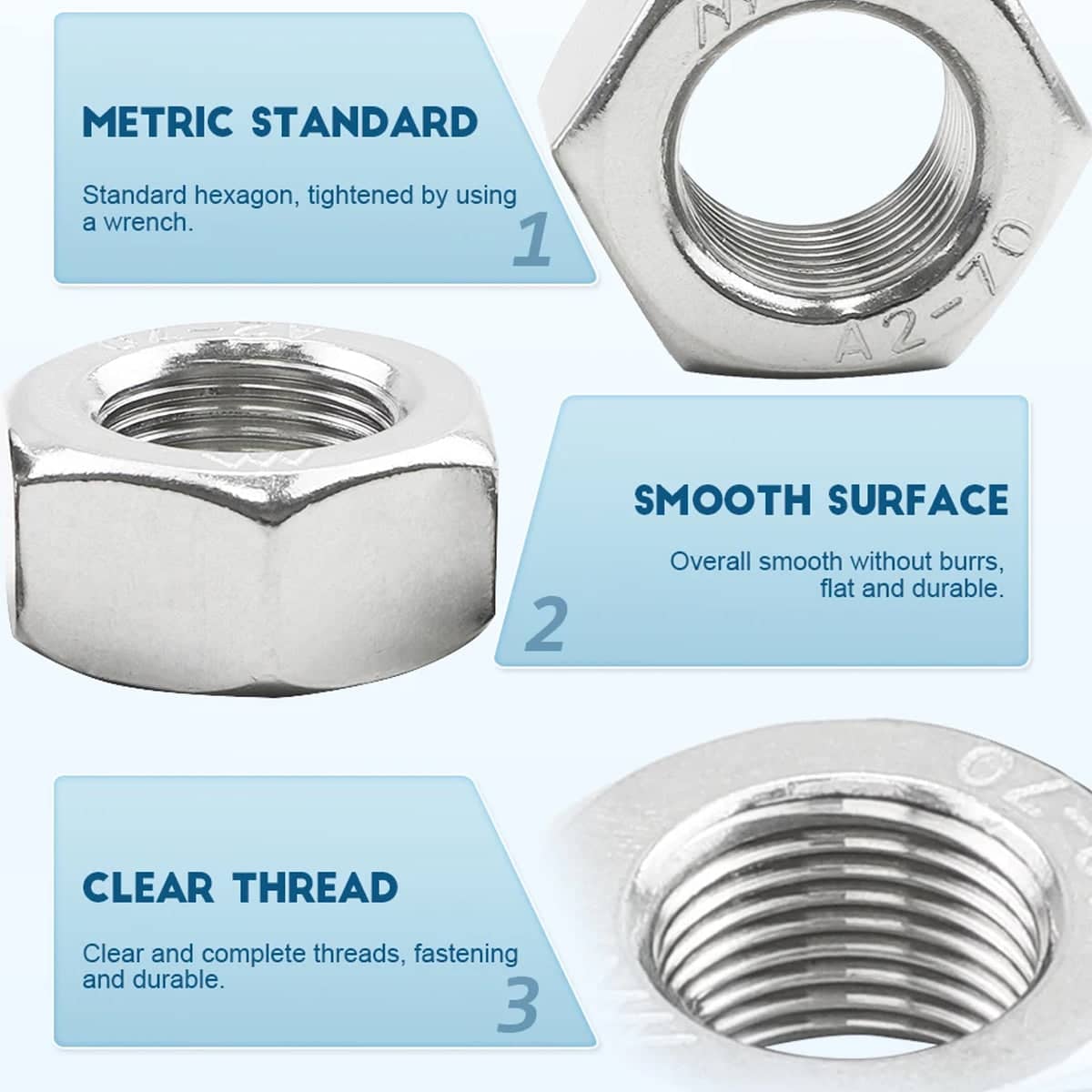 304 Stainless Steel Hex Nut Assortment Kit, 220 Pieces - Metric M3 to M8 - view 5