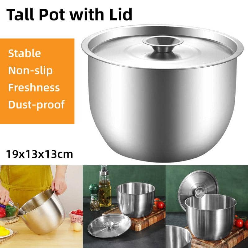 304 Stainless Steel Mixing Basin with Lid - 19 cm Tall