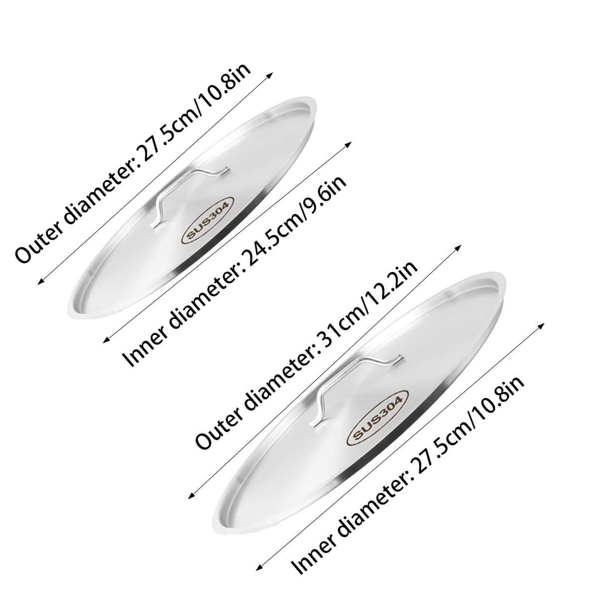 304 Stainless Steel Pot Lid Universal Round Soup Bucket Cover with Handle - 24.5 cm - view 4