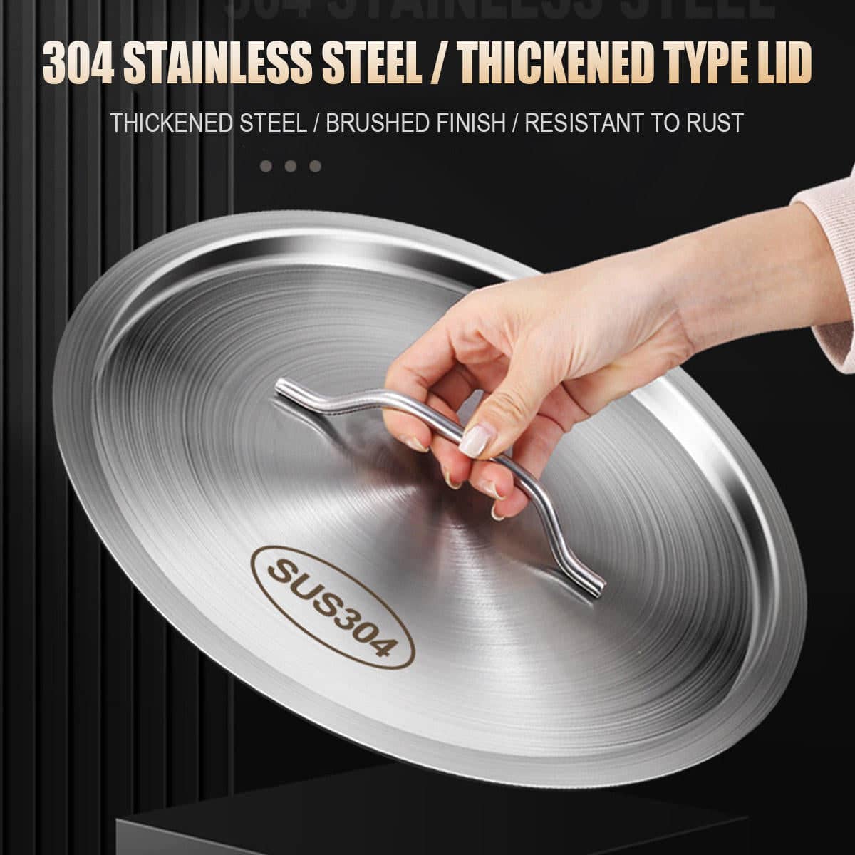304 Stainless Steel Pot Lid Universal Round Soup Bucket Cover with Handle - 24.5 cm - view 5