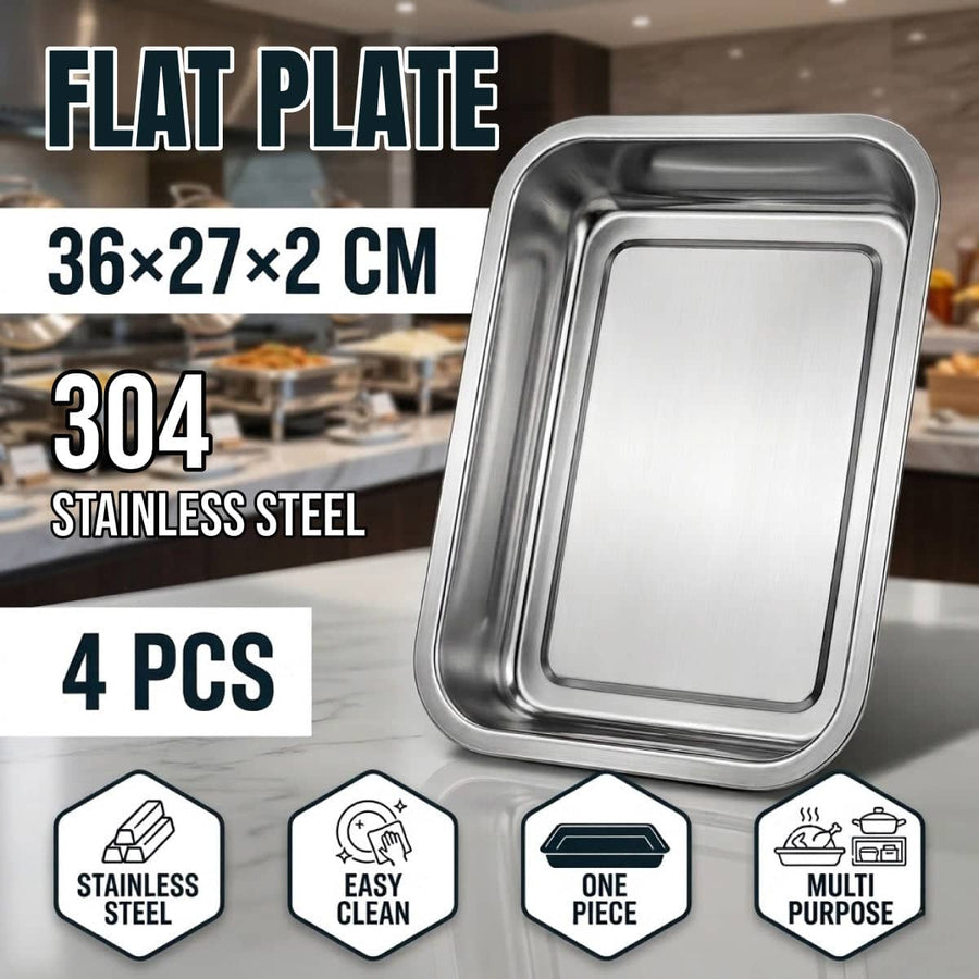 304 Stainless Steel Rectangular Trays 36 x 27 cm Set of 4