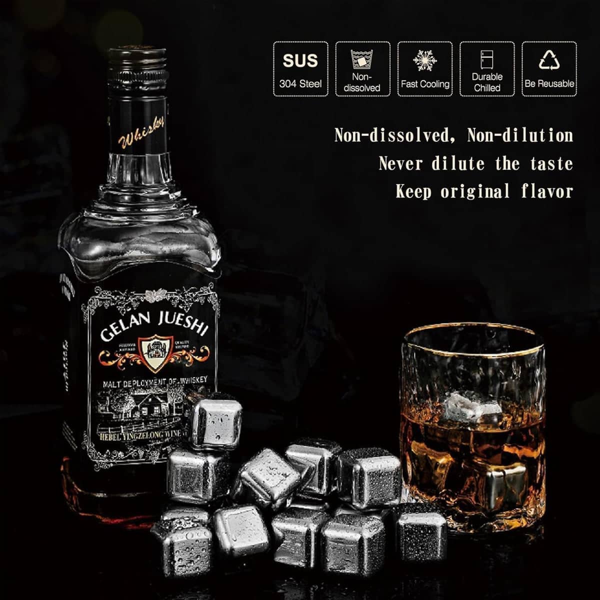 304 Stainless Steel Reusable Ice Cubes for Whiskey and Wine, Set of 8 - view 5