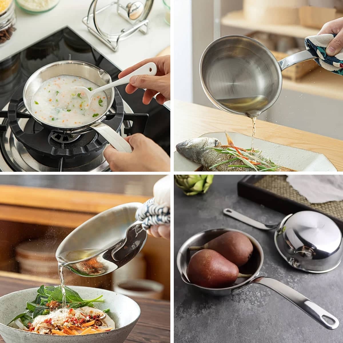 304 Stainless Steel Small Oil Pan with Spout, Oil Splatter Reducing Frying Pan - view 4