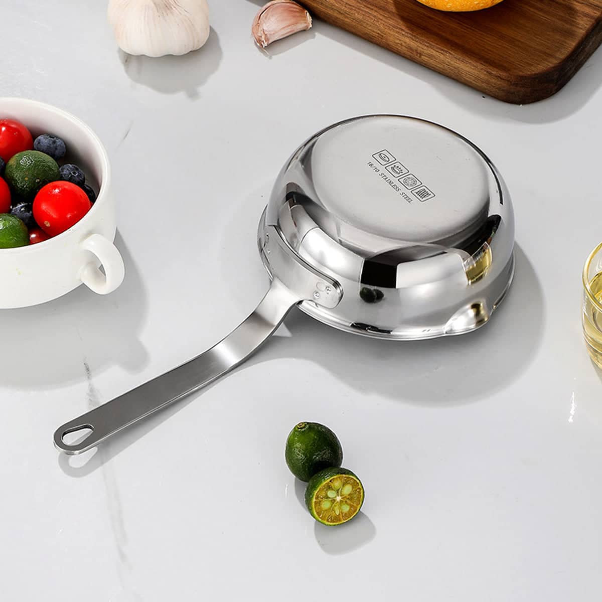 304 Stainless Steel Small Oil Pan with Spout, Oil Splatter Reducing Frying Pan - view 5