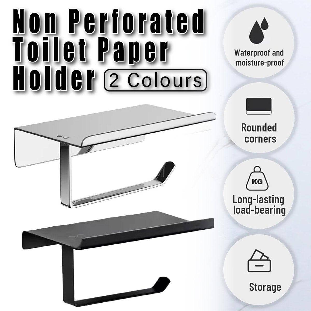 304 Stainless Steel Toilet Paper Holder with Phone Shelf - Black - view 2
