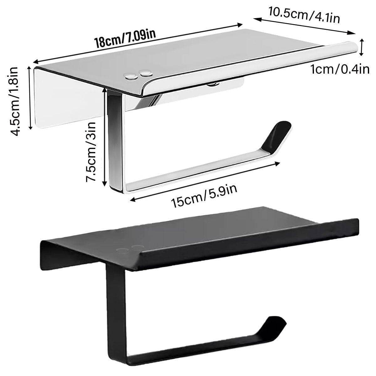 304 Stainless Steel Toilet Paper Holder with Phone Shelf - Black - view 4