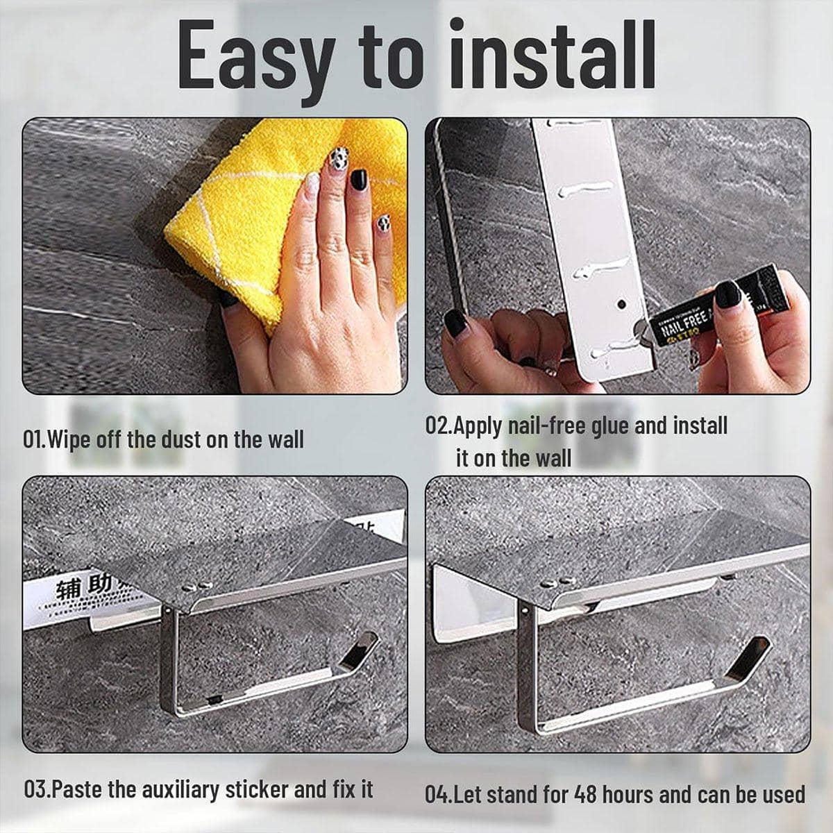 304 Stainless Steel Toilet Paper Holder with Phone Shelf - Black - view 5