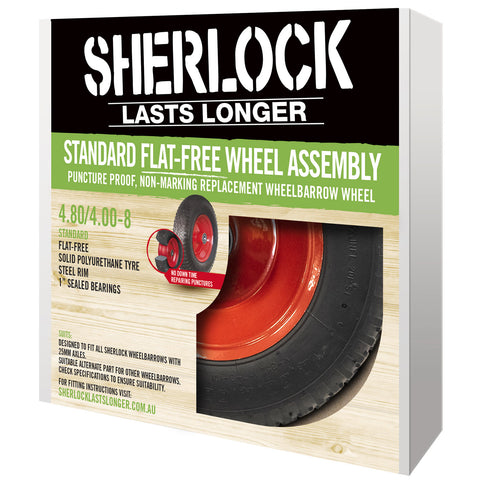 Sherlock Standard Flat-Free Wheelbarrow Wheel Assembly 4.80/4.00-8 Polyurethane
