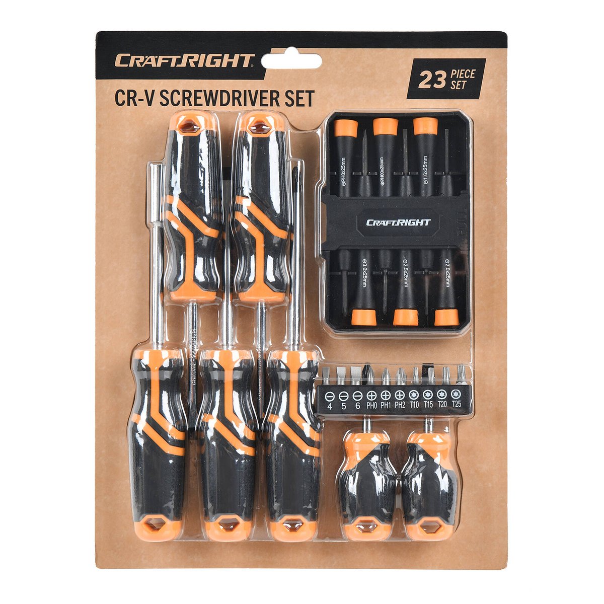 Craftright 23 Piece Screwdriver Set - Chrome Vanadium Steel - 230mm x 295mm - SuperSaverAU - view 2