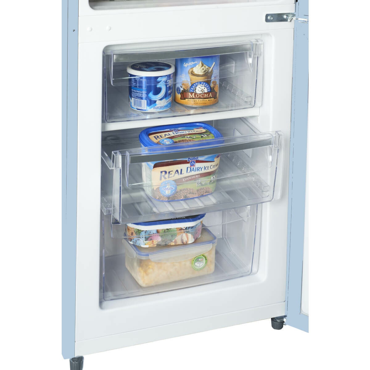 Linarie Annecy 242L Retro Bottom Mount Fridge - Blue Cabinet and Door Panels, Manual Defrost - LKCO250BLUE