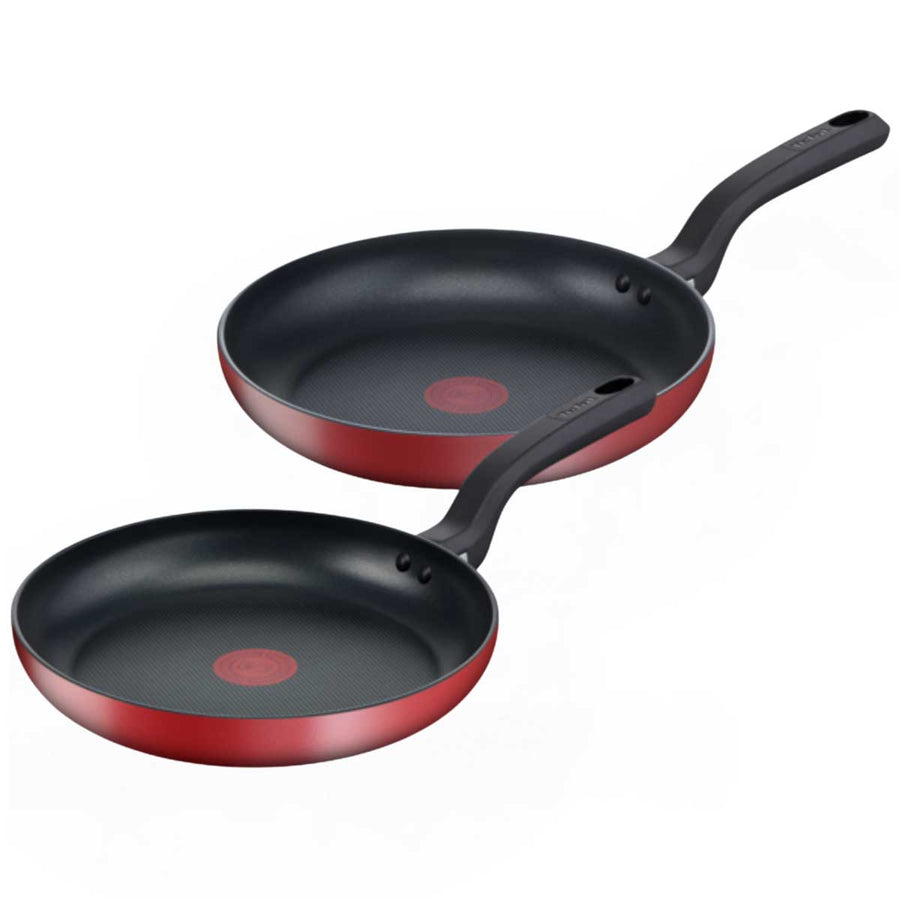 Tefal Red Delight Frypan Set 24cm And 28cm, Titanium Nonstick, Thermo-Signal Technology, Safe Coating, Easy to Clean - SuperSaverAU - view 1