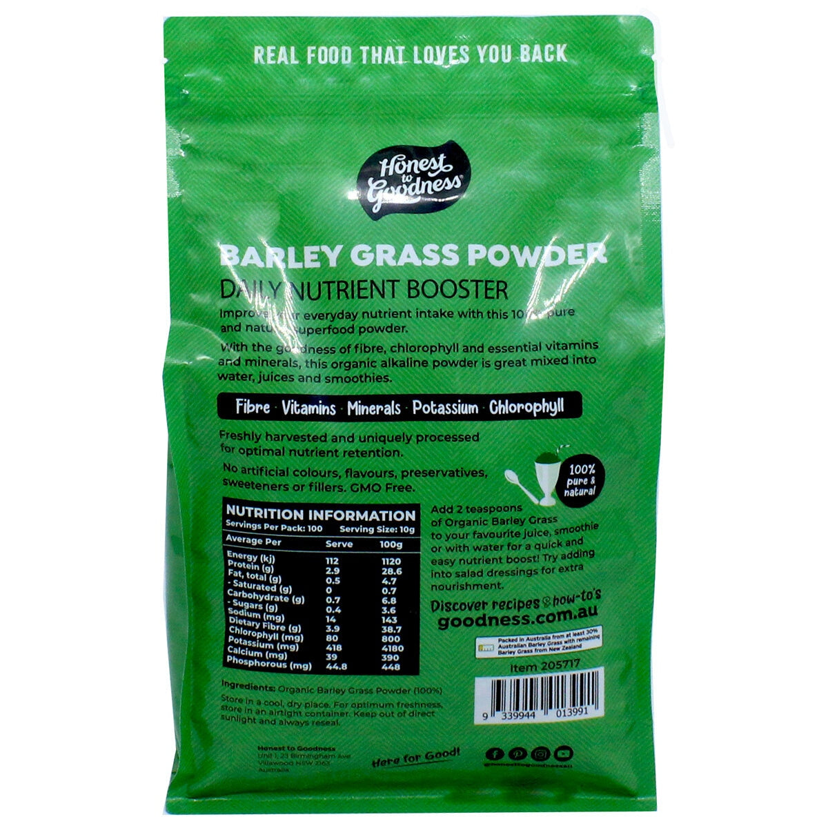 Honest To Goodness Organic Barley Grass 1kg - Certified, Antioxidants, Fibre, Alkaliser, Non GMO