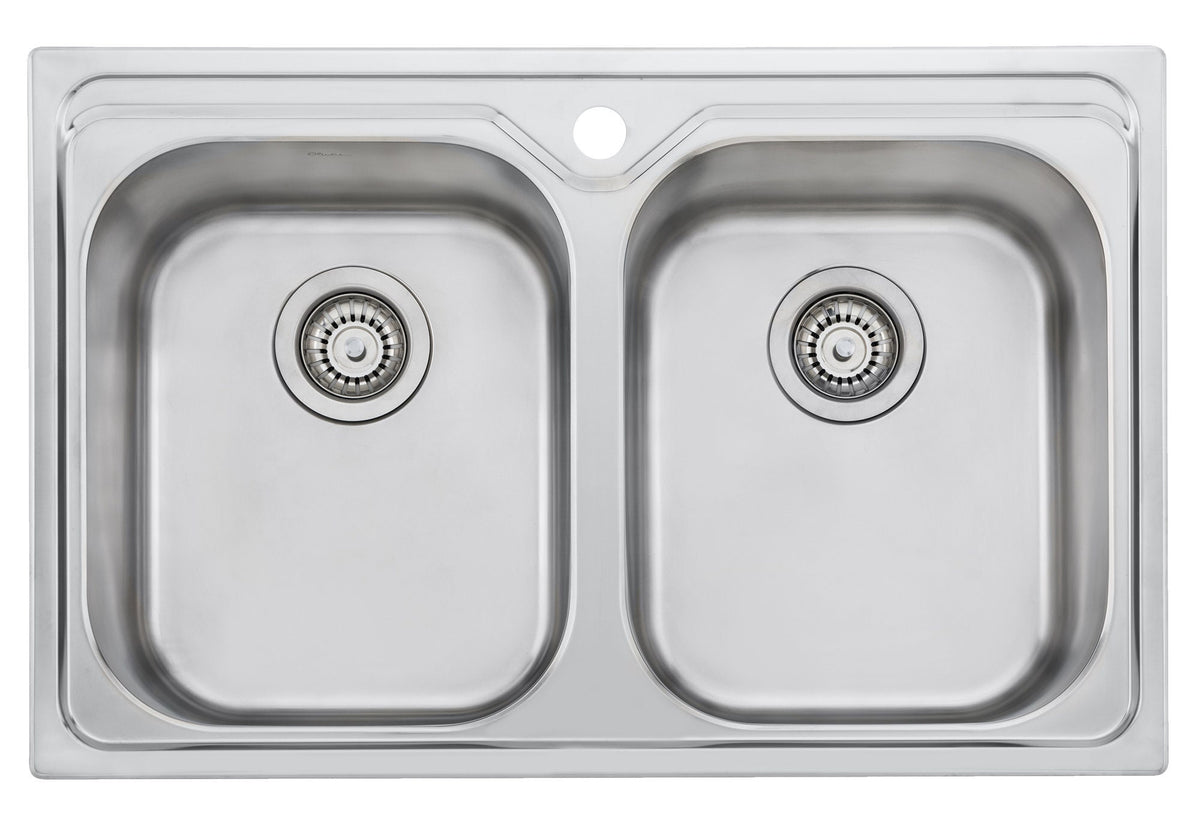 Oliveri Diaz double bowl universal sink 2 x 21L - polished 316 stainless steel, Australian made - DZ23TU