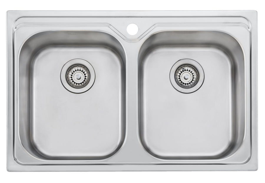 Oliveri Diaz double bowl universal sink 2 x 21L - polished 316 stainless steel, Australian made - DZ23TU