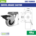 Easyroll 50mm Grey Rubber Heavy Duty Swivel Brake Castor 41kg