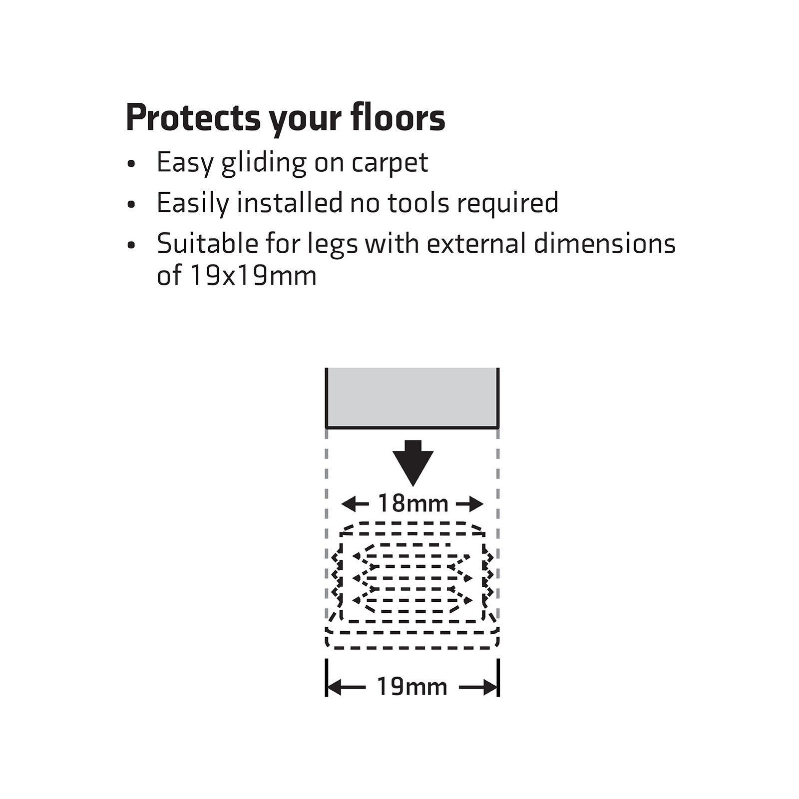 Surface Gard 19mm Black Square Internal Plastic Chair Tip - 4 Pack