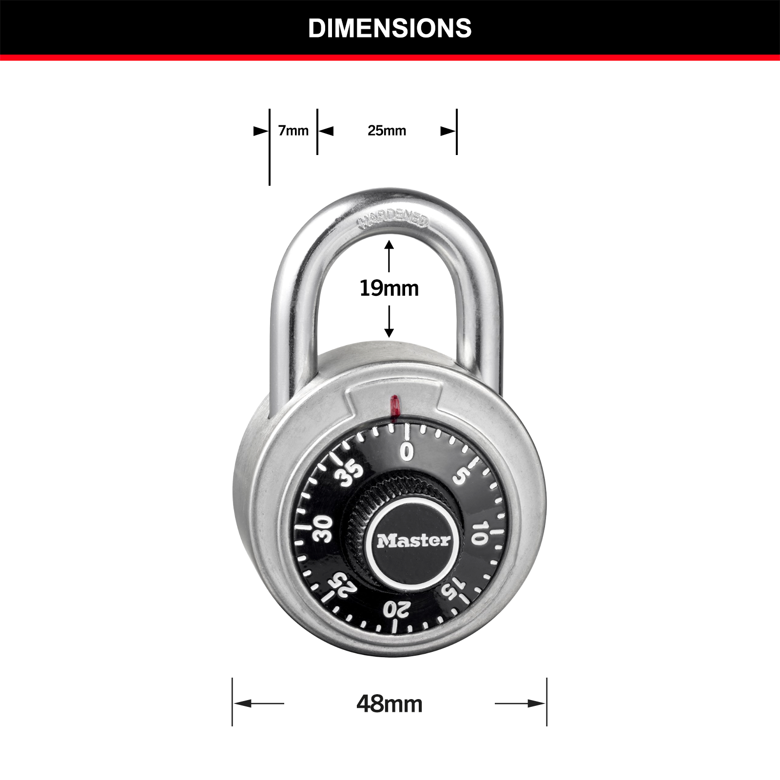 Master Lock 48mm Combination Padlock, Stainless Steel Body, Hardened Steel Shackle