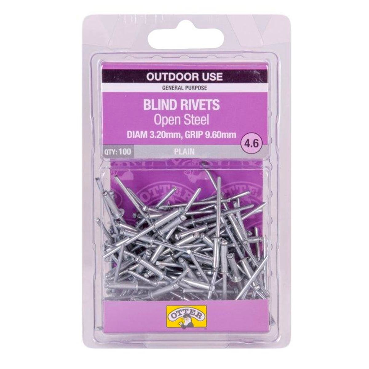 Otter Open Steel Blind Rivets - 2 x 9 6mm - 100 Pack - High Strength - SuperSaverAU - view 1