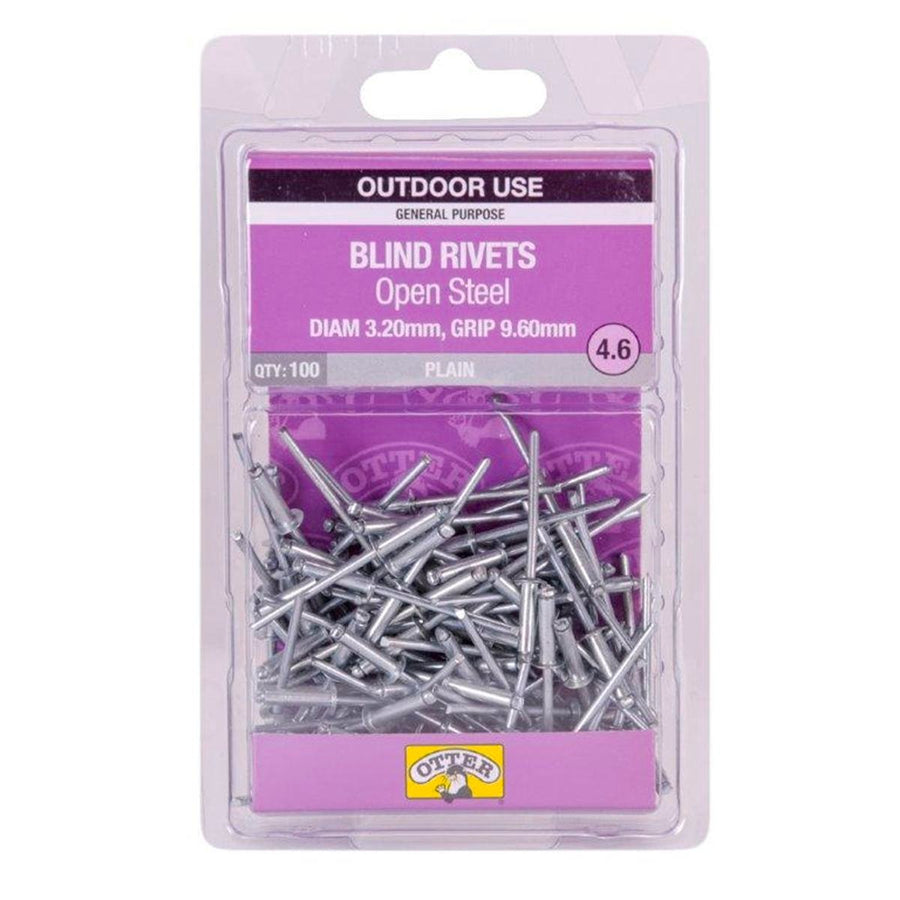 Otter Open Steel Blind Rivets - 2 x 9 6mm - 100 Pack - High Strength - SuperSaverAU - view 1