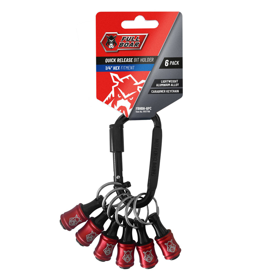 Full Boar 6 Piece 1/4" Hex Quick Release Bit Holder, Aluminium with Carabiner
