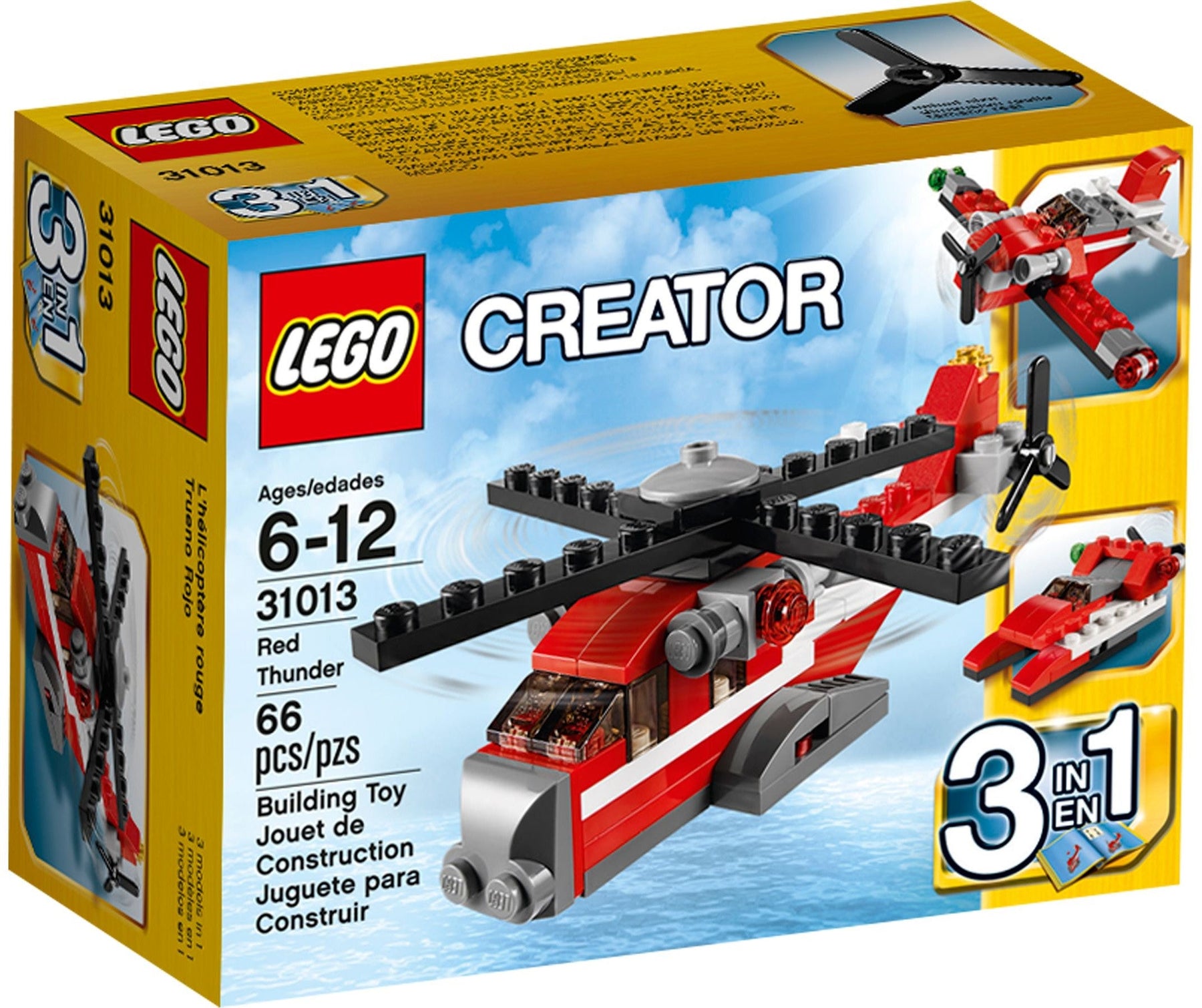 LEGO 31013 Red Thunder Helicopter 3-in-1 Rescue Biplane Boat Set - SuperSaverAU - view 1