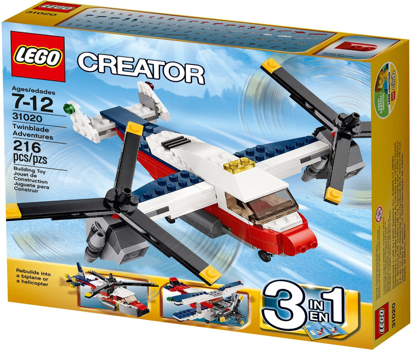 LEGO 31020 Twinblade Adventures 3-in-1 Airplane, Biplane, Helicopter