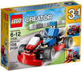 LEGO Creator Red Go-Kart set packaging with images of the vehicle and text on a yellow background