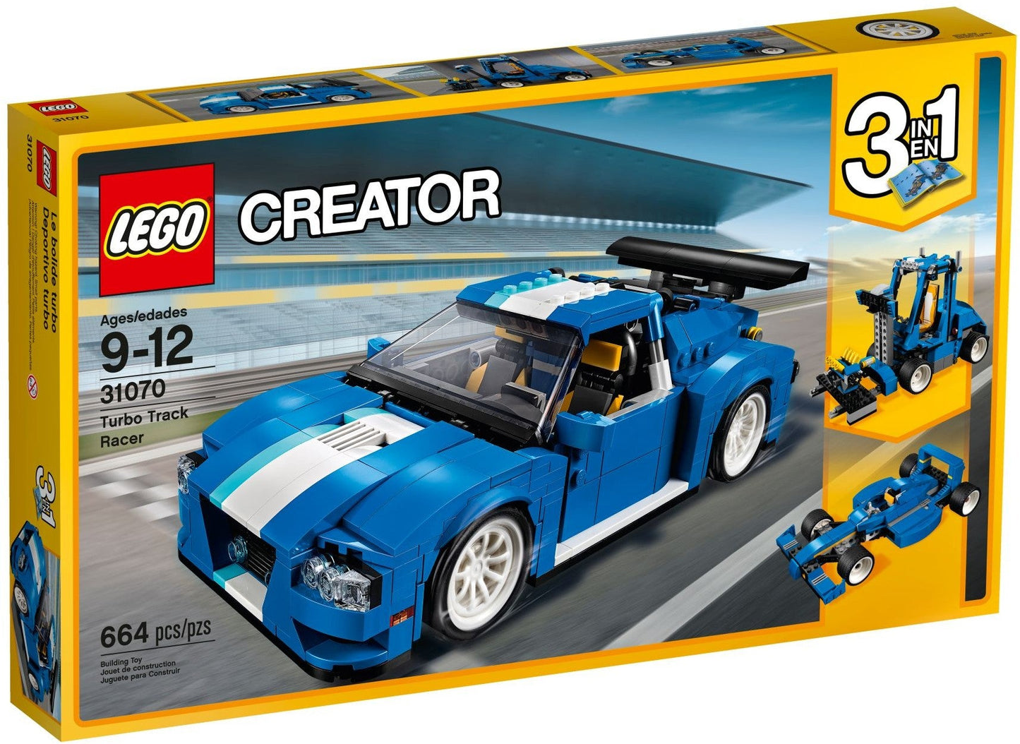 LEGO 31070 Turbo Track Racer 3-in-1 Sports Car, Forklift, Blue Racer