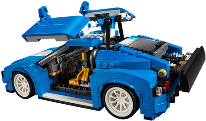 LEGO 31070 Turbo Track Racer 3-in-1 Sports Car, Forklift, Blue Racer
