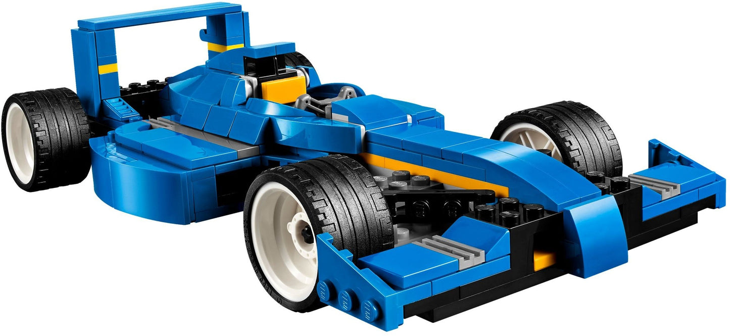 LEGO 31070 Turbo Track Racer 3-in-1 Sports Car, Forklift, Blue Racer